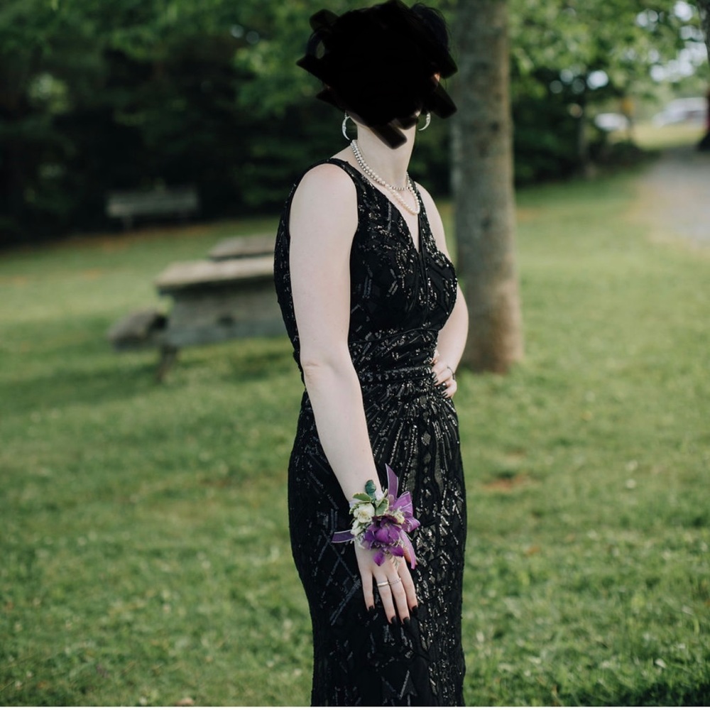 - Black prom dress with sequins and beading